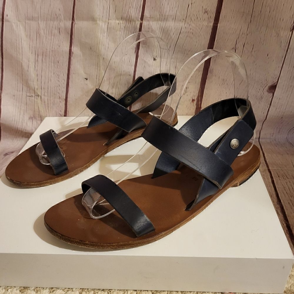 Everlane Black Leather Strappy Flat Slingback Sandals Made in Italy Sz.6.5M $165